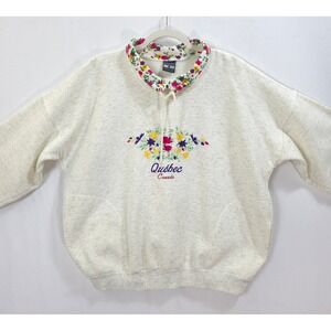Floral Quebec Embroidered Cityscape Sweatshirt Oatmeal Womens L Cottagecore